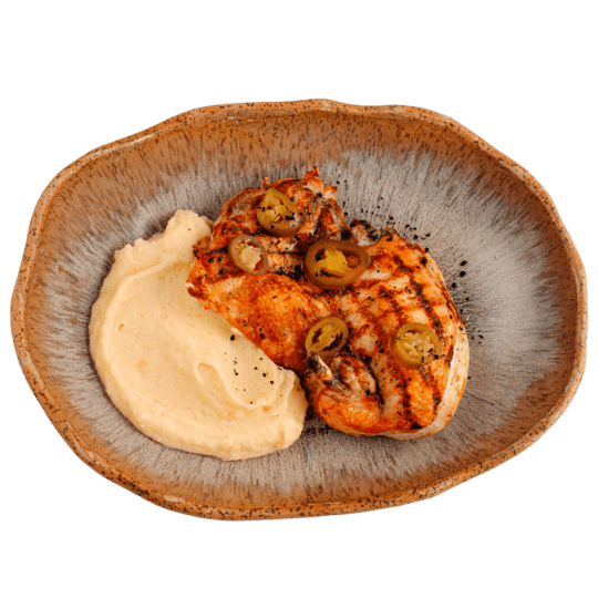 Цыпленок  с картофельным пюре  и перец халапеньо